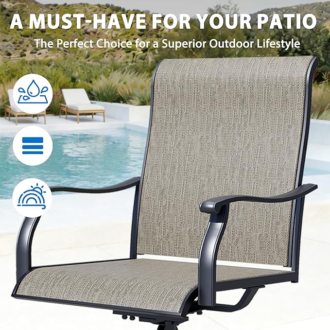 Patio Swivel Chairs Set of 8, All-Weather Metal Outdoor Dining Set with Breathable Mesh Seat, Lightweight Swivel Bistro Chairs for Garden, Deck, Porch, Ash Brown