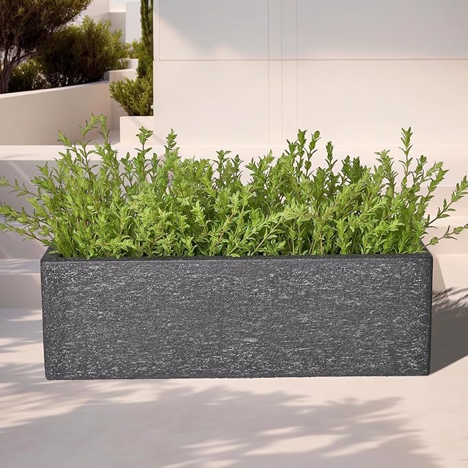 TerraDeco 24 Inch Rectangular Concrete Planter,Durable All-Weather Use with Drainage Holes,Large Rectangular Planter for Outdoor Indoor Plants