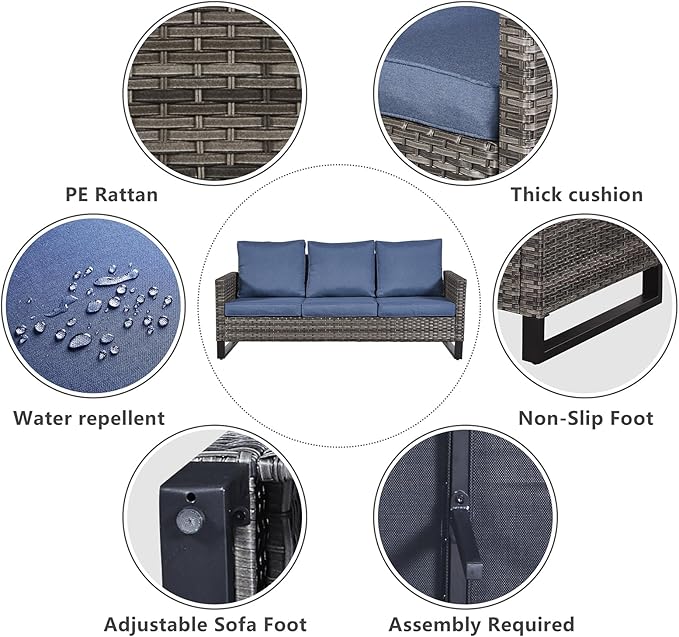 Belord 7 Piece Outdoor Furniture Patio Wicker Sofa Set, Oversize Outdoor Swivel Rocker Chairs with Rattan Ottomans, Conversation Sets Patio Furniture Come with Removable Washable Cushion Blue