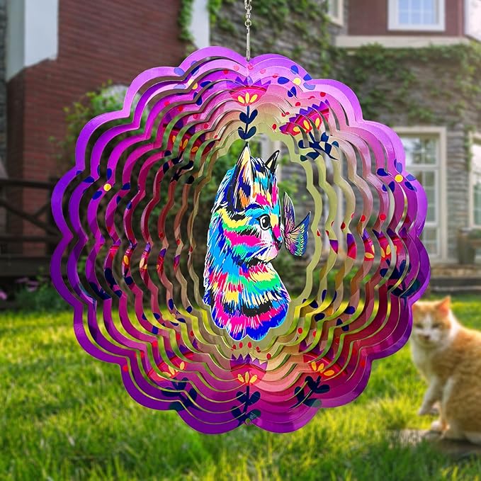 Cat Wind Spinners Metal Gifts for Cat Lovers Women Mom Grandma,12inch Hanging Wind Chime for Outdoor&Indoor Decor for Yard Garden Ornament