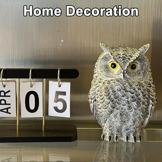 Yanflerent 2 Pack Realistic Owl Statues for Indoor & Outdoor Decoration, Effective Birds Deterrent for Garden, Patio, Yard, and Home Decor, Suitable for Spring Decor (Brown & Gray)