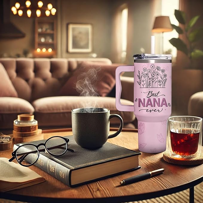 Nana Gifts from Grandkids, Granddaughter, Grandson - Best Nana Ever Gifts for Women on Birthday, Mother's Day, Christmas, Valentines Gift for Nanas - Tumbler 40oz With Handle, Lid, and Straw