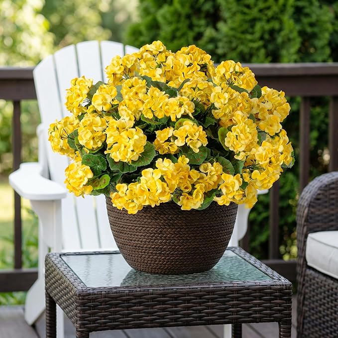 Uqueeten Artificial Flowers for Outdoors Artificial Geranium,Fake Flower Geranium Artificial Plant Home Decor,Silk Geraniums Artificial Flowers Realistic Outdoor Flower Decoration14.4(Yellow) 8PCS