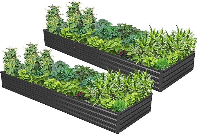 Easllre 2PCS 10x3x1ft Galvanized Raised Garden Bed Kit, Galvanized Planter Raised Garden Boxes Outdoor, Large Metal Raised Garden Beds for Vegetables,Black
