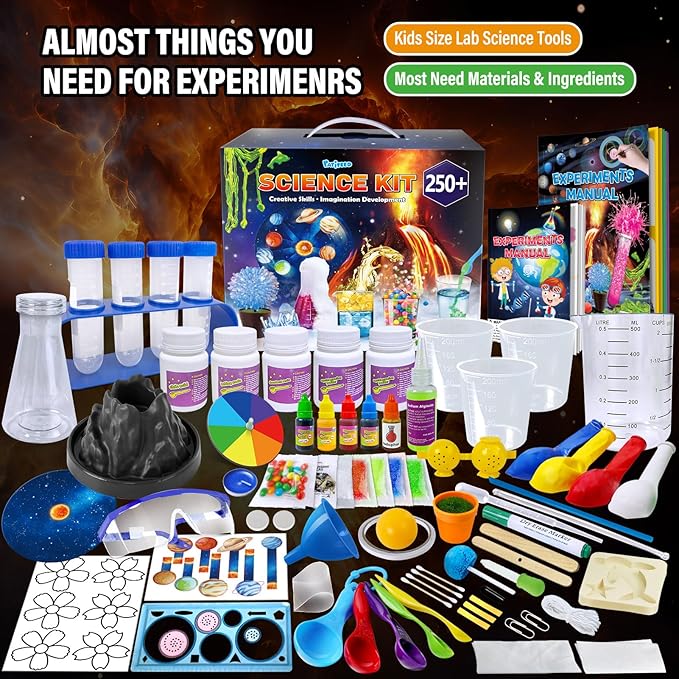 PATIFEED 250 Experiments Kits for Kids, Science S.T.E.M Projects Scientific Toys for Boys Girls Gifts Ideas Birthday Christmas, Erupting Volcano, Planet, Bouncy Ball,Chemistry Scientist Set