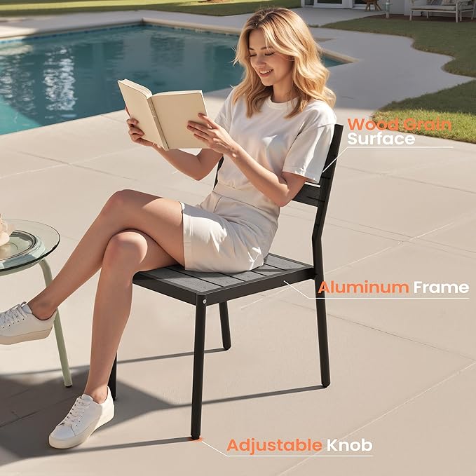 Pellebant Stackable Outdoor Dining Chairs Set of 6, Aluminum Patio Chairs with Armless, All-Weather for Garden, Lawn, Deck, Porch and Yard, Gray