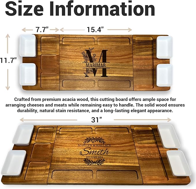 Personalized Charcuterie Boards, 31'' Custom Cheese Board for Cheese & Meat, Acacia Wood Magnetic Boards, Gift for Wedding, Serving Tray for Housewarming New Home, Anniversary, Engagement