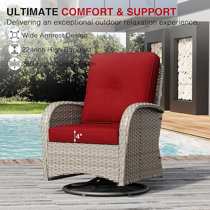 Joyside Wicker Patio Furniture Set, 6 Piece Outdoor Furniture Set with Thickened Cushions, High Back, Deep Seating, Wide Armrest, Outdoor Swivel Rocker Chairs for Porch, Deck