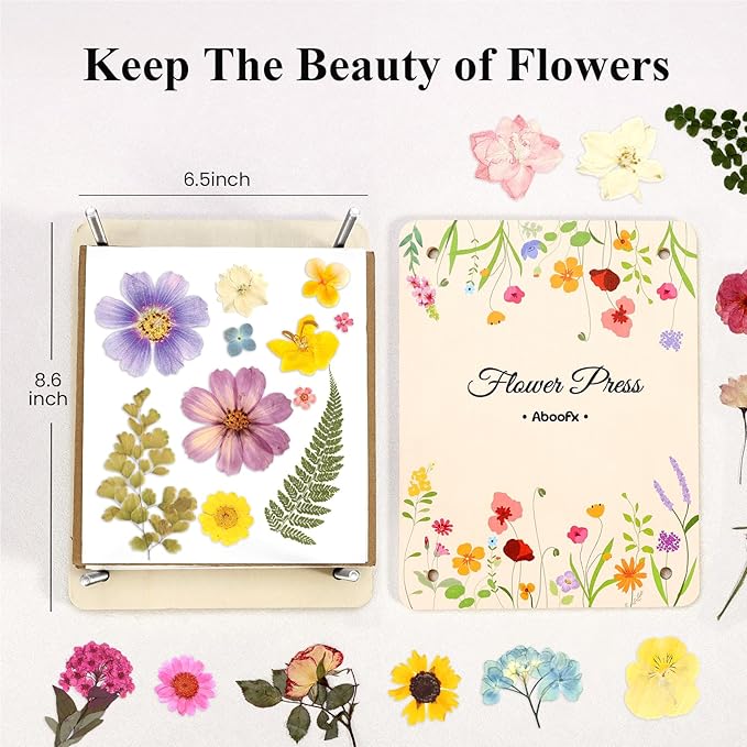 Aboofx Flower Press Kit, Craft Kits 8.6"x6.5" 8 Layers Wooden Flowers Pressing Kit for Crafts Pressed Flowers and Plant for DIY Art, Preservation for Bookmark Frame Wedding Flower Drying