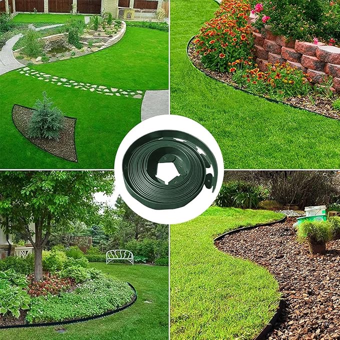 Landscape Edging 33FT,Garden Edging Borders [Extra Tall 4IN High] Flexible Lawn Edging Kit with Total 50pcs Stakes,Mini Plastic Fence Edge Used for Yard,Flowerbeds,Landscaping,Grass,Tree -Green
