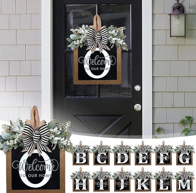Last Name All Year Wreath, for Front Doors, Spring, Fall, 26 Last Name Letters All Year Round Wreaths, Suitable for Wedding Decorations, Home Porches, Farmhouses, Yards, Garden Decorations, Gifts (O)