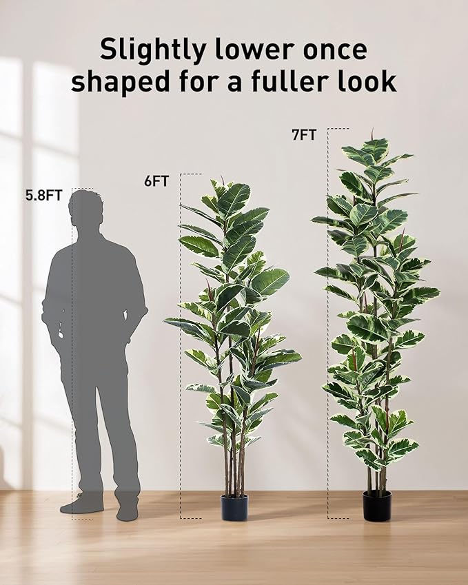 Artificial Rubber Tree Plant 7ft Tall Faux Ficus Tree Potted Fake Tropical Plants Decorative House Plants Large Floor Artificial Trees for Home Office Store Room Decor