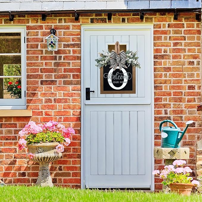 Last Name All Year Wreath, for Front Doors, Spring, Fall, 26 Last Name Letters All Year Round Wreaths, Suitable for Wedding Decorations, Home Porches, Farmhouses, Yards, Garden Decorations, Gifts (O)