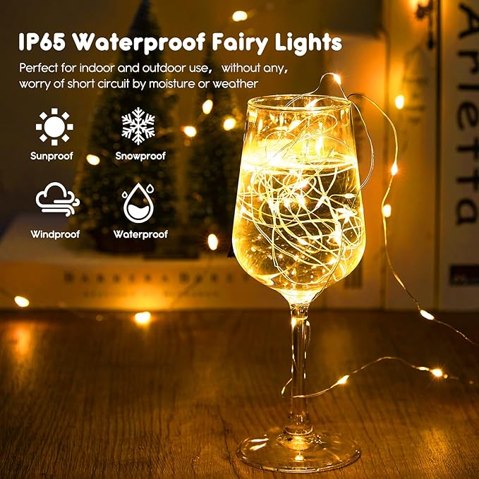 Minetom 12 Pack Fairy Lights Battery Operated String Lights - 7ft 20 LED Waterproof Silver Wire Firefly Light Waterproof for DIY Crafts Wedding Décor Table Mason Jars Party
