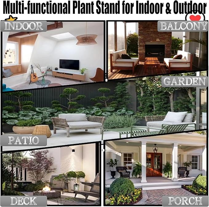 ZEECER Plant Stand, 2 Pack Round Plant Stands Indoor Outdoor, Retro Design 15'' Tall Plant Stand, Rust-proof Coated Metal Plant Pot Stand Flower Stands for Indoor Plants Patio Garden Home Decor Black