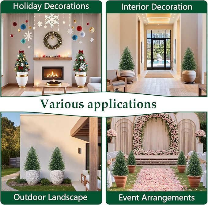 EverNature 3FT Artificial Topiary Cedar Trees, 2Pack Realistic Faux Cypress Plants with Pot, Fake Bushes Pine Tree for Outdoor Front Porch Garden Indoor Christmas Home Decor