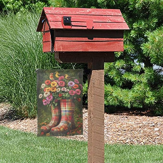 Boots And Plants Garden Flag 12x18 Inch Double Sided All-Weather Polyester Outdoor Flag For Patio Lawn Yard And Garden Welcome Decor