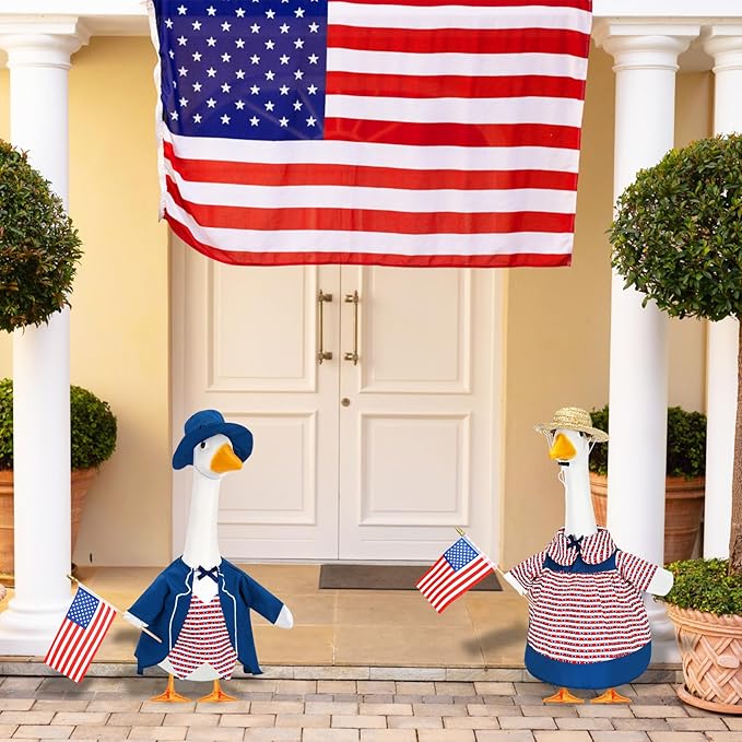 2 Set 4th of July Goose Outfit Lawn Porch Goose Clothes Plastic Goose Lawn Goose Clothing Independence Day Goose Outfit for Patriotic Outdoor Patio Yard Lawn Art Decoration(Stylish)