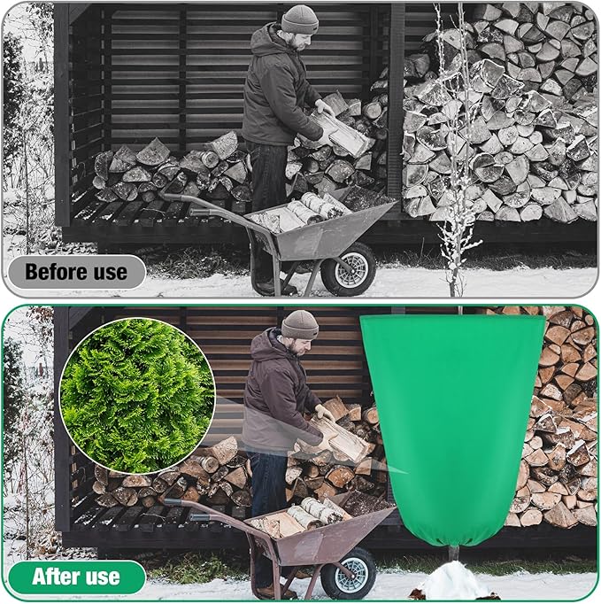 Vincreem 4 Pcs Plant Covers Freeze Protection 35.4" x 59" Winter Frost Blankets for Outdoor Plants with Zipper Drawstring Frost Cloth Freeze Covers Warm Shrub Jacket for Fruit Tree Potted(Green)