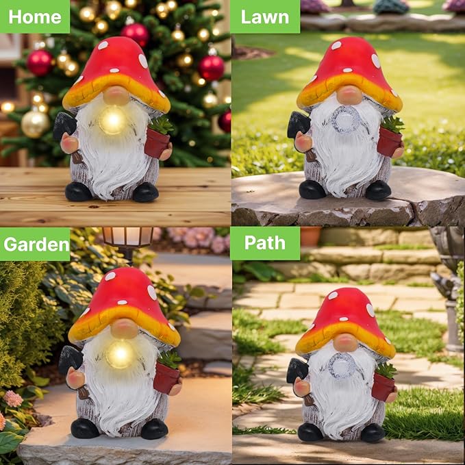 Lnzhauscia Garden Gnome Statues Decor with Solar Lights, Outdoor Decorations for Yard Porch Lawn Balcony Patio, Housewarming Gifts