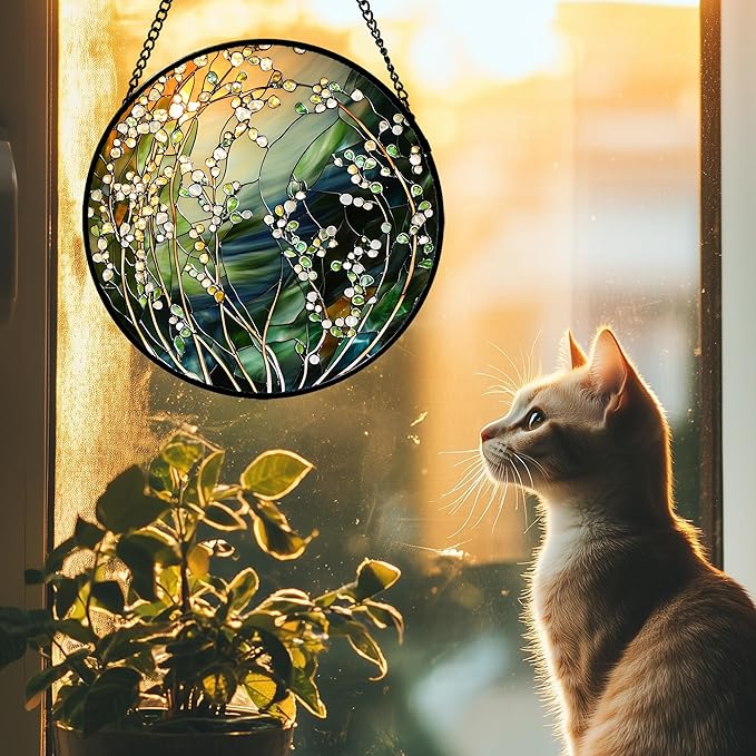 AMDERVEN Stained Glass Suncatcher, Yellow Green Gradient Flower Sun Catcher Plants Stain Glass Window Hanging Decoration Mother's Day Birthday Gifts for Women Men Mom and Nana 7.8 in