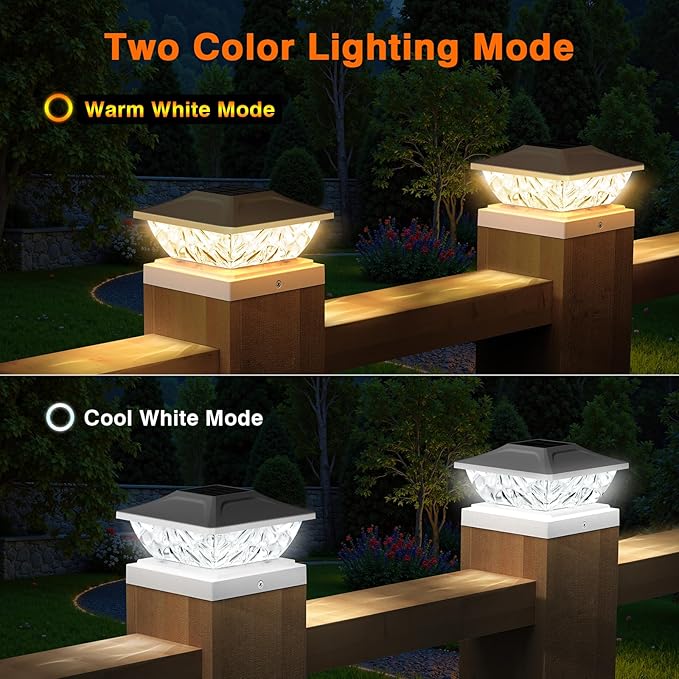 ENSLI 4 Pack Solar Post Cap Lights, 2 Mode Bright Solar Post Lights Outdoor Waterproof, Outdoor Post Lights Solar Powered Deck Lights for 4x4 4.5x4.5 5x5 Posts in Garden Decor