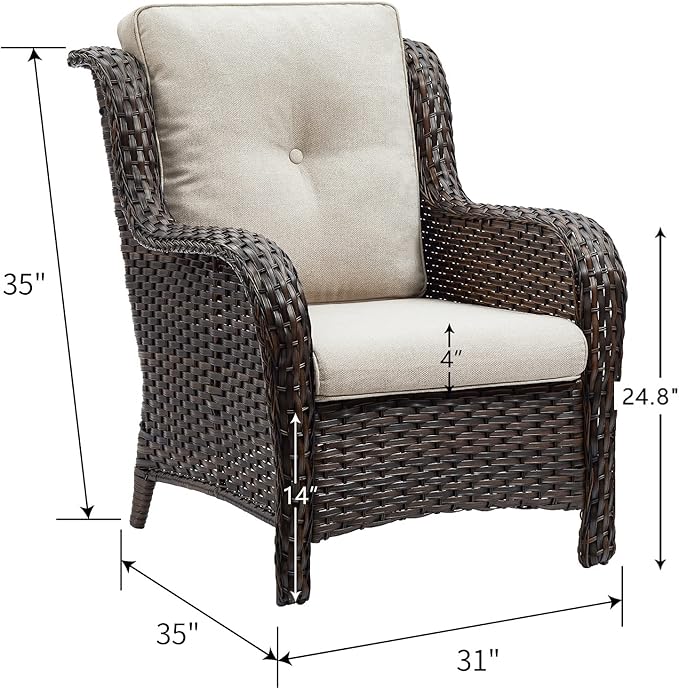 HUMMUH 4 Pieces Patio Bistro Set Wicker Patio Chairs Set of 2 with Ottomans Rattan Outdoor Furniture Conversation Set for Yard,Garden,Porch…