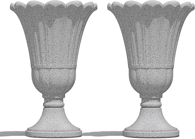 seethmi 23" Tall Planters for Outdoor Plants Set of 2, Planter with Drainage Holes and Petal Design, Large Outdoor Planters for Porch, Garden, Indoor, Grey