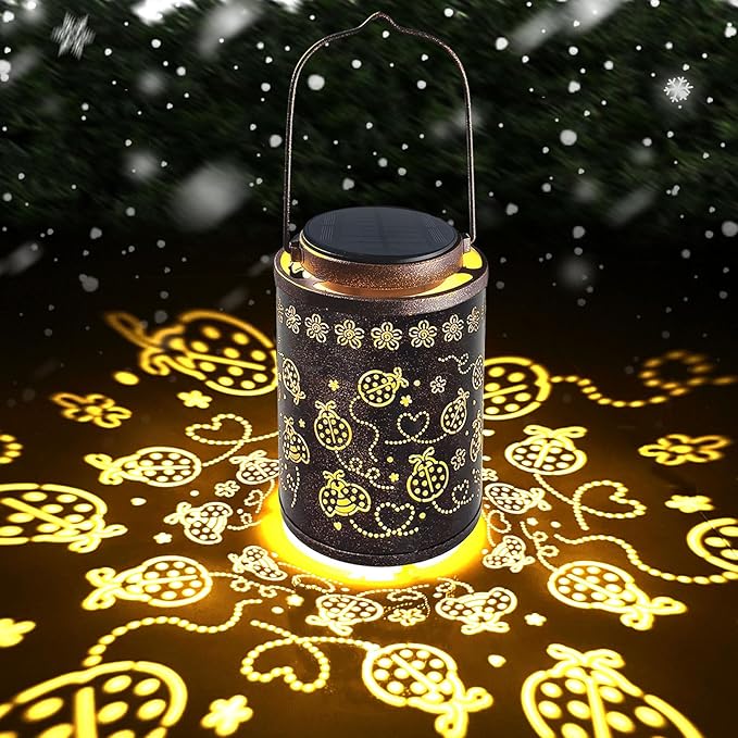 Upgraded Ladybug Solar Lanterns Outdoor Waterproof Hanging Metal Lanterns for Garden, Yard, Patio & Porch, Lucky Ladybug Birthday & Romantic Gifts for Women, Mom, Grandma