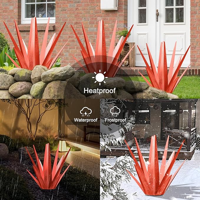 TOMBABY Enlarge Metal Plants Tequila Rustic Sculpture, Outdoor Patio Yard, Home Decor Hand Painted Agave Garden Statue, Outdoor Lawn Ornaments Yard Stakes for Mom Gift (1 Big RED)