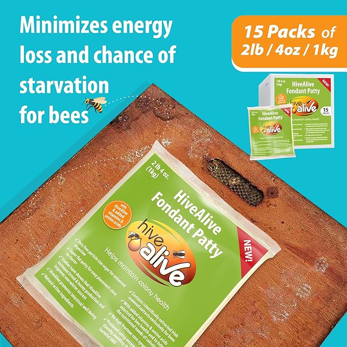 Hive Alive Fondant Bee Food Supplement – Easy to Use Feed Enhancer Prevents Starvation During Overwintering – Only Fondant with Hive Alive Proven to Increase Bee Gut Health and Boost Production-15Pack