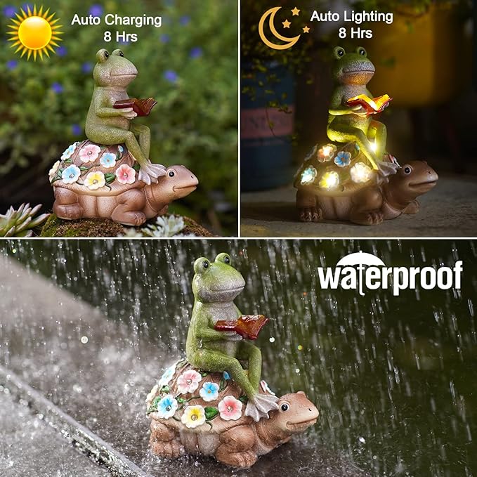Nacome Solar Frog Riding Turtle for Garden Decor - Outdoor Statues for Patio,Yard,Balcony Ornament,Turtle Gifts for Women/Mom/Grandma,Mom's Best Gift