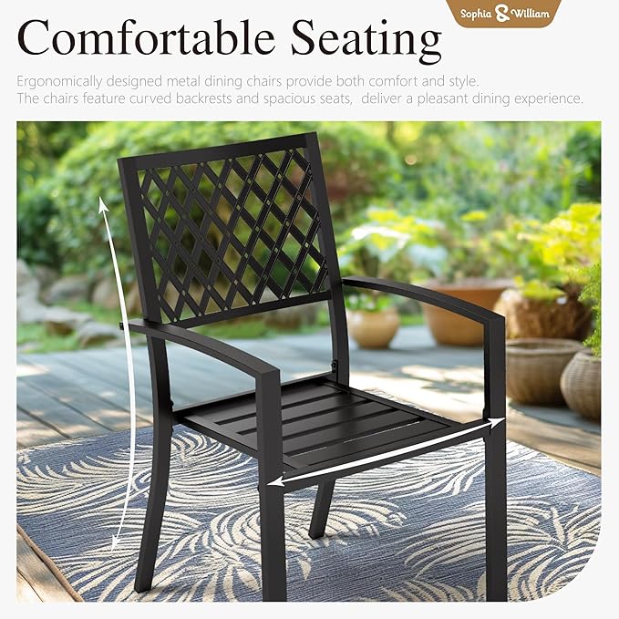 Sophia & William Patio Dining Set with 13ft Double-Sided Patio Umbrella, 8 Piece Metal Outdoor Table Furniture Set with 6 Chairs and 1 Rectangular Dining Table and 1 Large Orange Red Umbrella