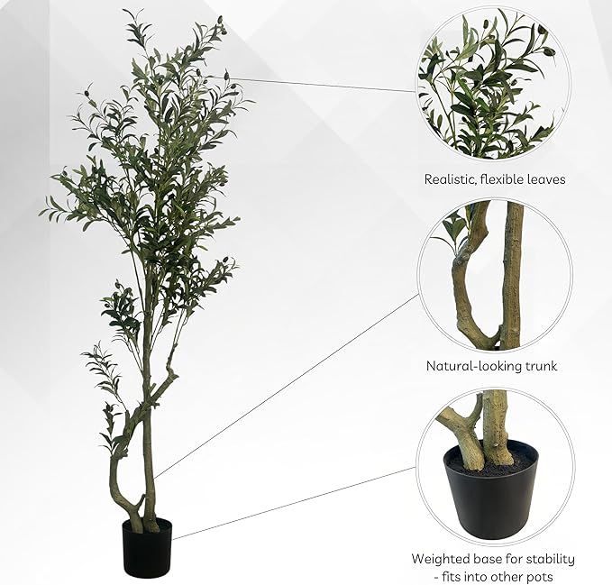 XBrand 70.9-Inches Artificial Olive Tree in Pot for Indoor Outdoor Home Office Store, Great Housewarming Gift