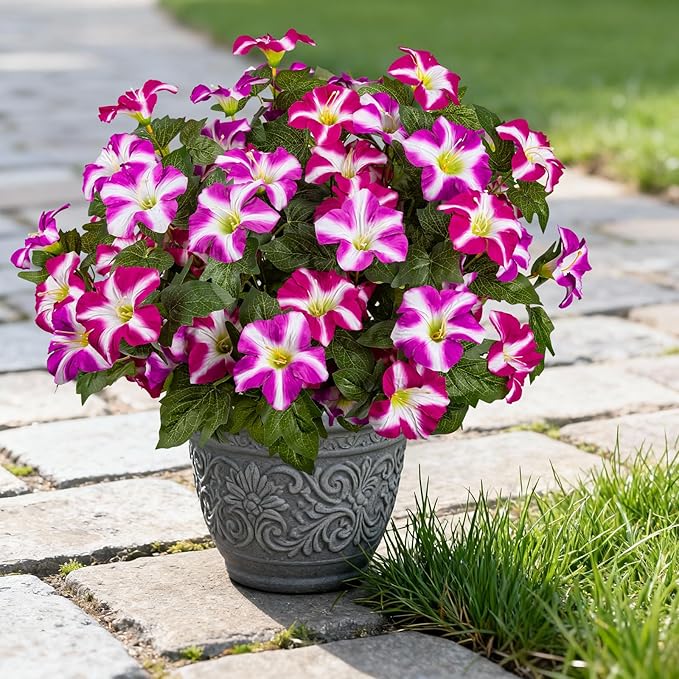 Brlita 19 Inch Artificial Flowers for Outdoor Indoor Garden Home Decoration,Faux Flower for Home Office Garden Patio Balcony 4 Bundles (Double Red Lotus)