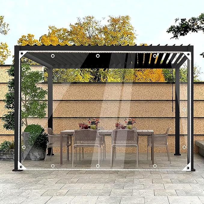 8 'x 12' Clear Vinyl Tarp, Heavy Duty PVC Waterproof,with Grommets and Cable Tie,Thick and Tear-Resistant, Camping, Patio, Rain or Sun Shelter, Cars, Tarpaulin Home Garden Outdoor Use