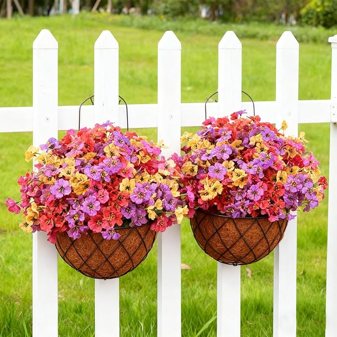Stymedeca Artificial Flowers for Outdoor Faux Plants for Spring Summer Decoration, UV Resistant Realistic Silk Plastic Fake Flowers Garden Porch Patio Balcony Yard Front Home Decor, 24 Bundles