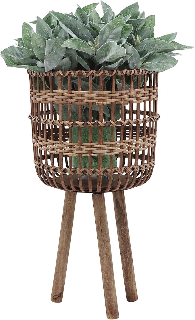 Sagebrook Home Set of 3 Wooden Planter Stands Bamboo Decorative Flower Pots for Indoor Outdoor Use, Rustic Woven Plant Holders with Legs for Home & Garden Decor, 19", 22"& 26" H