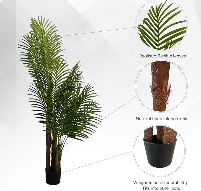 XBrand 59.1-Inches Artificial Palm Tree in Pot for Indoor Outdoor Home Office Store, Great Housewarming Gift