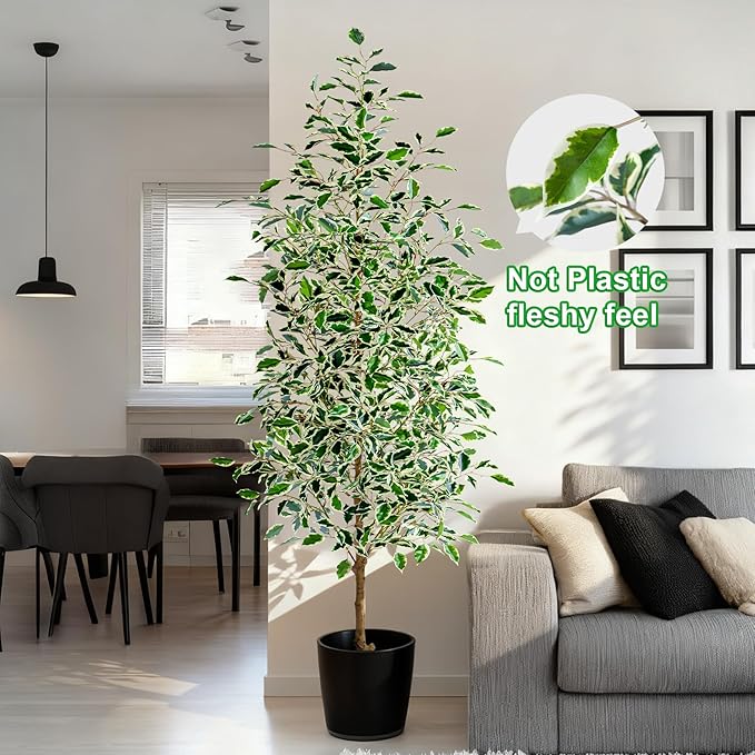 6FT Artificial Ficus Trees Indoor Faux Trees Indoor Fake Floor Plants Tall Artificial Tree with White Pot Faux Tree Fake Indoor Tree Silk Plants Artificial Trees for Home Decor Indoor
