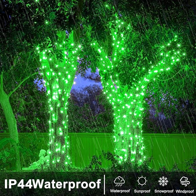 400 LED Green String Lights Indoor, 132ft St Patricks Day Lights Clear Wire 8 Modes Plug in Waterproof Christmas Fairy Lights for Room Tree Christmas Holiday Decorations