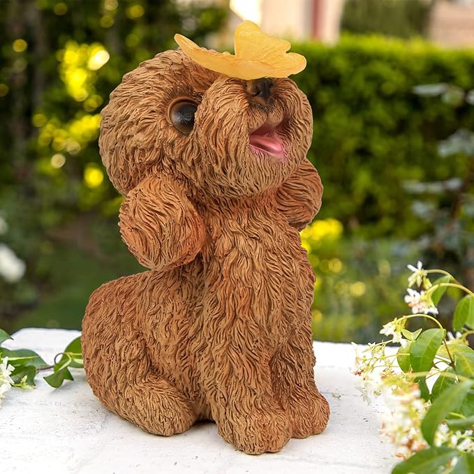 PaLuQiYa Dog Statues Outdoor Decor, Solar Lights Outdoor Statue Garden Decorations Solar Dog Ornaments for Patio, Lawn, Yard Art Decoration, Housewarming Garden Gift