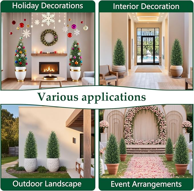 EverNature 4FT Artificial Topiary Cedar Trees, 2Pack Realistic Faux Cypress Plants with Pot, Fake Bushes Pine Tree for Outdoor Front Porch Garden Indoor Christmas Home Decor
