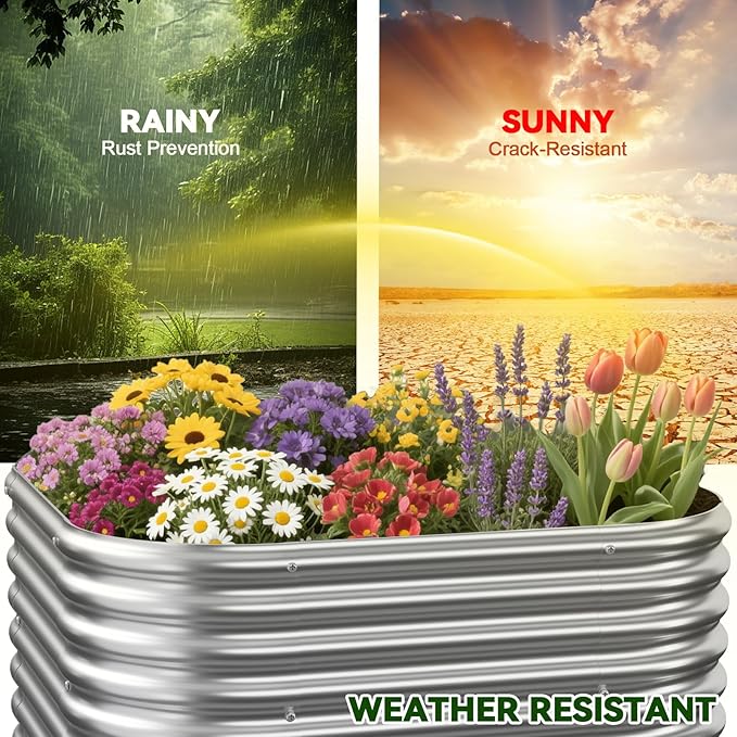 2 Pack Tall 2x2FT Raised Beds for Gardening, Corrugated Galvanized Steel Raised Garden Bed, Outdoor Metal Above Ground Garden Bed for Vegetables and Flowers-2x2FTx16Inch
