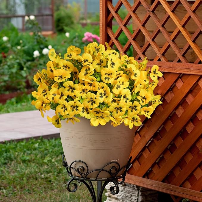 SupBri 12 Bundles Artificial Flowers for Outdoor, UV Resistant Fake Pansy Flowers, Silk Faux Fowers for Outdoor Planters Home Garden Office Patio Front (12,Yellow)