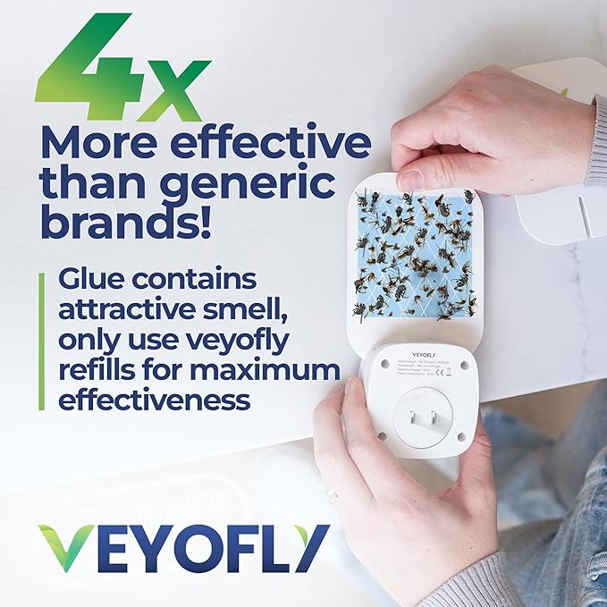 VEYOFLY Gnat Traps for House Indoor Refill, Fly Trap Indoor, Fruit Fly Traps for Indoors, Fly Catcher Indoors, Fly Trap, Plug in Catch for Fruit Flies, Moths, Gnats, Mosquito Trap (Pack of 10 Refills)