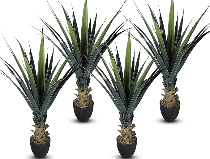 Giegxin 4 Piece 4ft Tall Artificial Spiked Agave Plant Potted Faux Agave Plants 48'' UV Resistant Large Realistic Artificial Greenery Outdoor Indoor for Housewarming Gift House Garden Bathroom