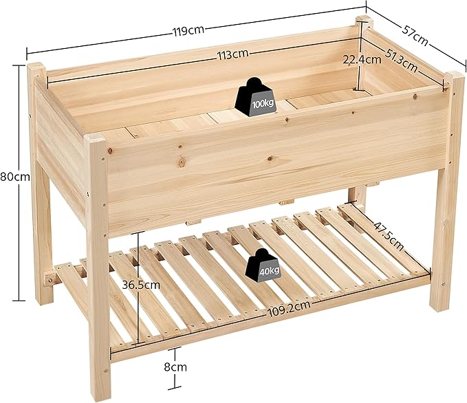 Topeakmart Raised Garden Bed Elevated 2 Tiers Wood Planting Bed Above Ground Planter Box for Vegetables Flowers Herbs Outdoor, 47x23x32in