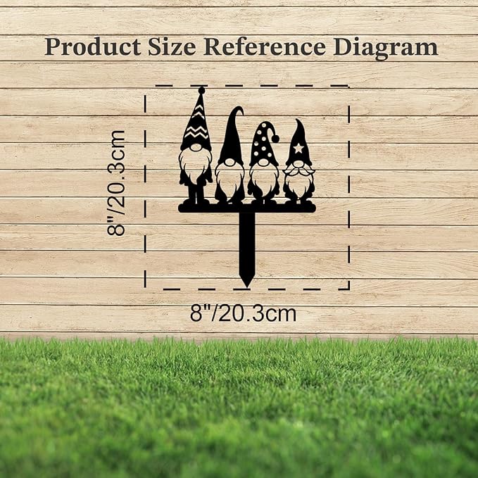 Magilab Personalized Iron Yard Stake - Christmas Cute Gnome Dwarves Decor, 8-Inch Black Metal Garden Sign for Outdoor (Style T)