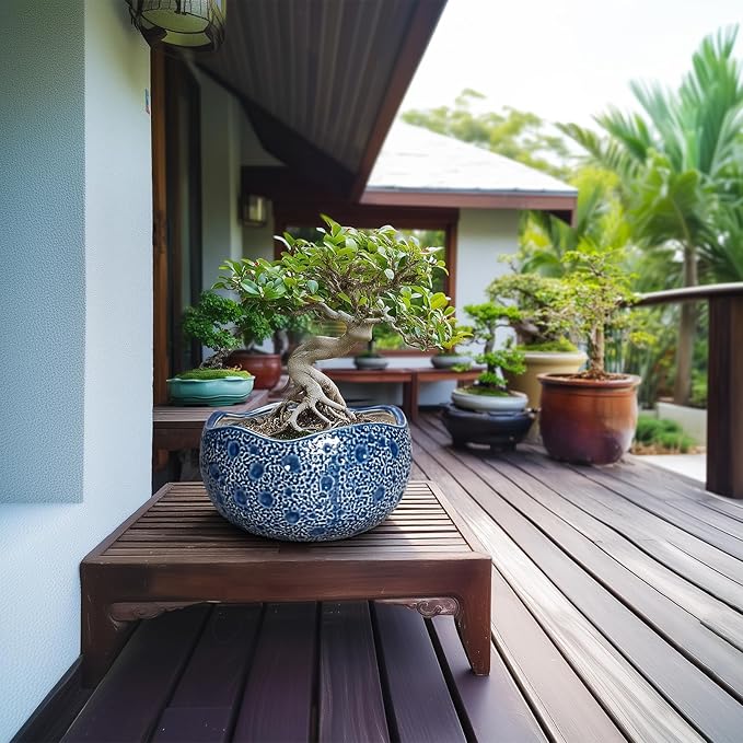 Thirtypot 10 Inch Plant Pot - Ceramic Pots for Plants Indoor Outdoor, Round Bonsai Pots with Drainage Hole, Decorative Flower Pot, Modern Unique Planters, House Decor, Housewarming Gifts, Blue